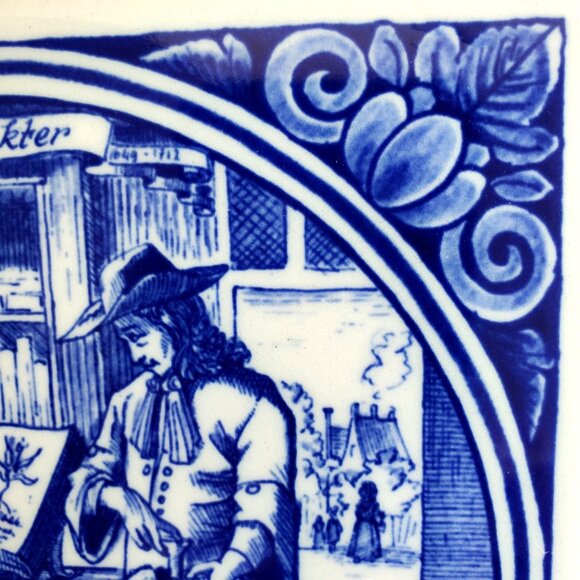 Vintage W German Tile Decorative Ceramic Delft "De Dokter" 6x6 Blue & White - Picture 7 of 10